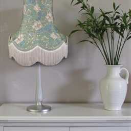 William Morris Seaspray Honeysuckle Fabric Scalloped Lampshade Green Braid & Cream Fringe, Bespoke British Made - thumbnail 2