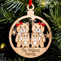 Cute Bear Family Christmas Tree Decoration, Personalised Engraved Xmas Bauble, Secret Santa, Lesbian Same Sex Mums Mummy Kids Of 4 - thumbnail 3