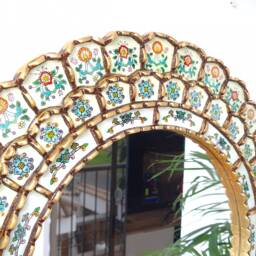 Peruvian Ivory Harmonious Mirror 60 cm Handmade Wall Decor - Carved Wood Round Elegant Statement For Living Room Bathroom - thumbnail 3
