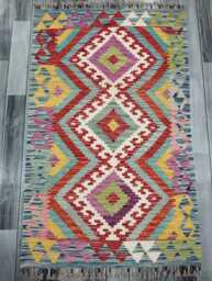 Heritage Tribal Rug, Handmade Artisan Afghan Turkish Scandinavian Navajo Bohemian Flatweave Wool Multicolour Kilim Rug 128x79 cm - thumbnail 1