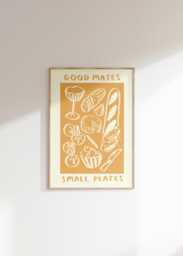 Good Mates & Small Plates Wall Print - Tapas Food Drink Poster Trendy Art Wine, Tomatoes, Cheese, Bread, Olives - thumbnail 1