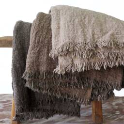 Handwoven Grey Fringed Cotton Throw, Plant-Dyed Blanket - thumbnail 4