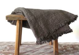 Handwoven Grey Fringed Cotton Throw, Plant-Dyed Blanket
