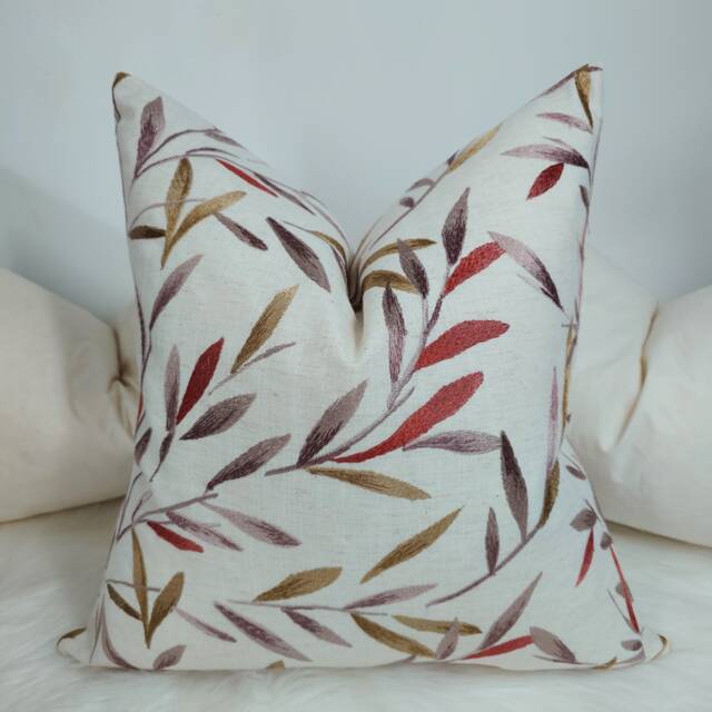 Langley John Lewis & Partners Rosehip/Lilac Embroidered Leaf Trail Cushion Cover/ Throw Cover - image 1