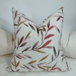 Langley John Lewis & Partners Rosehip/Lilac Embroidered Leaf Trail Cushion Cover/ Throw Cover - thumbnail 1