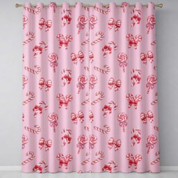 Cute Christmas Candy Cane Ribbon Bow Pastel Pink Seamless Pattern Readymade Eyelet Ring Top Thermal 100% Blackout Curtains - thumbnail 2