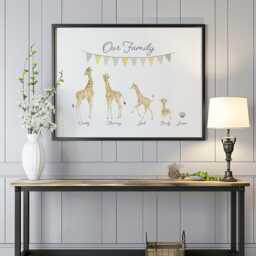 Giraffe Gift For Mum, Personalised Family Print With Bunting. Christmas Gift Mum Giraffes, Bunting & Names - thumbnail 3