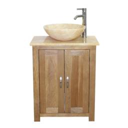 Solid Oak Bathroom Vanity - Golden Onyx Top & Basin, Slimline Design - thumbnail 2