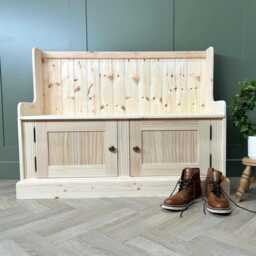 Monks Hallway Bench With Shoe Storage, Solid Wood 4Ft Seating Shaker Doors - thumbnail 1