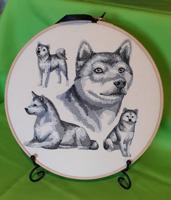 Shiba Inu Embroidered Hoop Art Handmade Dog Sketch, 10 Inch - image 1