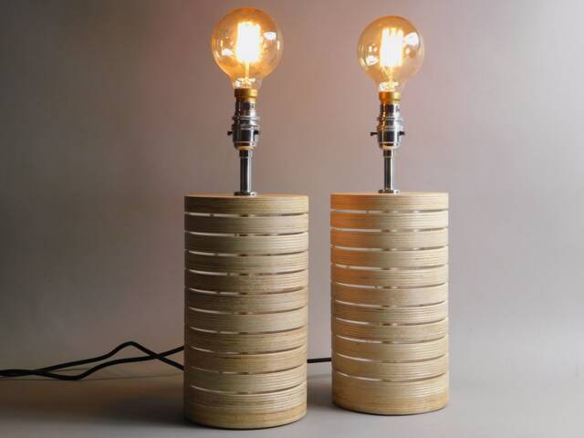 Minimalist Scandinavian Table Lamp - Handmade Wood Lighting With Plywood Base Modern Bedside Or Desk For Home Decor & Living Room - image 1