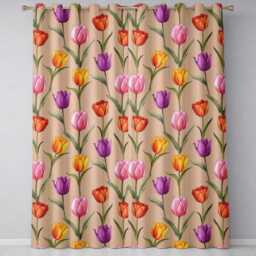 Elegant Tulip Floral Seamless Pattern Warm Peach Background Readymade Eyelet Ring Top Thermal 100% Blackout Curtains - thumbnail 2