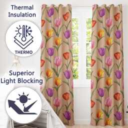 Elegant Tulip Floral Seamless Pattern Warm Peach Background Readymade Eyelet Ring Top Thermal 100% Blackout Curtains - thumbnail 3