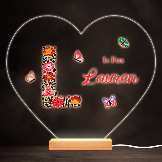 Floral Alphabet Butterflies Letter L Heart Personalised Gift Lamp Night Light - Bedroom - image 1