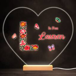 Floral Alphabet Butterflies Letter L Heart Personalised Gift Lamp Night Light - Bedroom