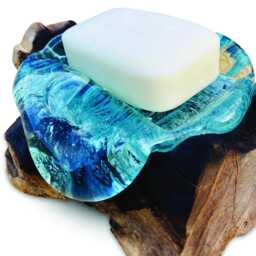 Teak Root Glass Soap Dish Rectangle, Hand-Blown Rectangular On Base - thumbnail 3