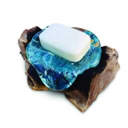Teak Root Glass Soap Dish Rectangle, Hand-Blown Rectangular On Base - thumbnail 2