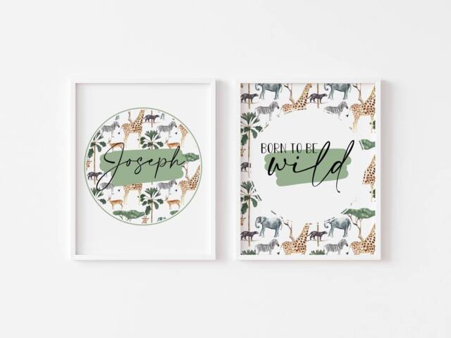 Personalised Safari Animal Name Print, Jungle Nursery Decor - image 1