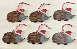 Hedgehog Christmas Tree Decorations, Set Of Six Original Art & Hand Painted. A Donation From Every Sale Is Made To Rachel's Hotel