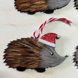 Hedgehog Christmas Tree Decorations, Set Of Six Original Art & Hand Painted. A Donation From Every Sale Is Made To Rachel's Hotel - thumbnail 2