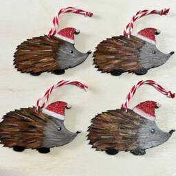 Hedgehog Christmas Tree Decorations, Set Of Six Original Art & Hand Painted. A Donation From Every Sale Is Made To Rachel's Hotel - thumbnail 4