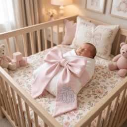 Personalized Embroidered Baby Name Newborn Bow Sash, Monogram Gingham Swaddle, Sash For Picture, Shower Gift - thumbnail 2