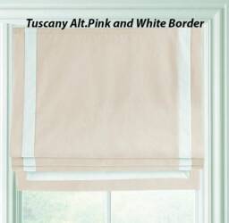 Custom Relaxed Linen Roman Shade, Tuscany Pink With White Border - thumbnail 3