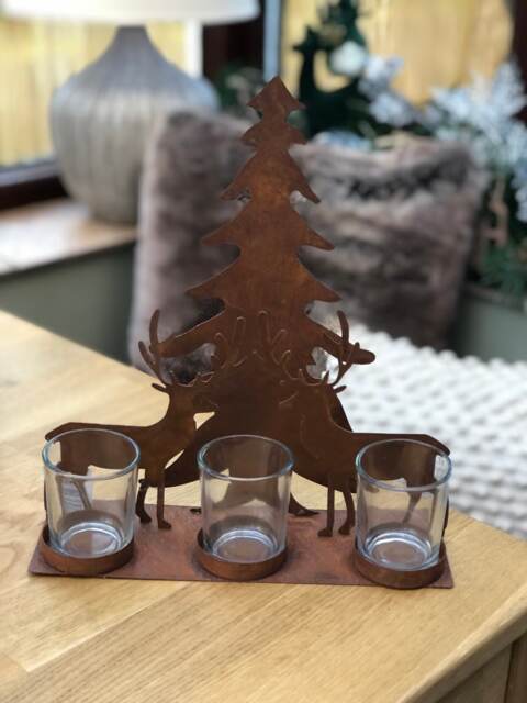 Rustic Christmas Candle Holder, Xmas Stag Home Decor, Stand, Decoration