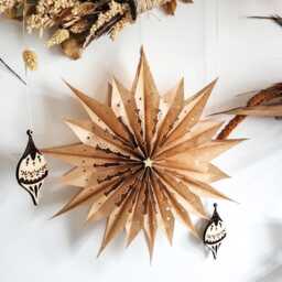 Large Boho Brown Or White Lace Paper Christmas Star/Snowflake Window Decor Ornament - thumbnail 1