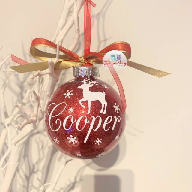 Personalised Reindeer Bauble, Christmas Name Glitter Ornament, Decoration, 2023 - image 1