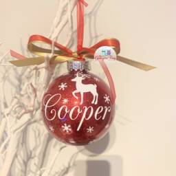 Personalised Reindeer Bauble, Christmas Name Glitter Ornament, Decoration, 2023