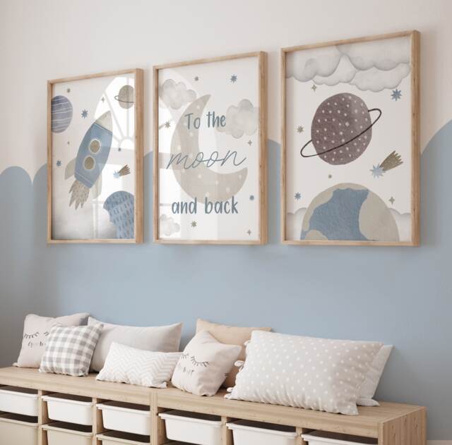 Space Prints, Nursery Prints, Nursery Decor, Boys Bedroom Decor, Space Prints, Boys Prints, Moon, Blue, Baby Boy - image 1