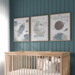 Space Prints, Nursery Prints, Nursery Decor, Boys Bedroom Decor, Space Prints, Boys Prints, Moon, Blue, Baby Boy - thumbnail 2