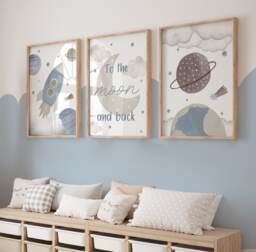 Space Prints, Nursery Prints, Nursery Decor, Boys Bedroom Decor, Space Prints, Boys Prints, Moon, Blue, Baby Boy - thumbnail 1