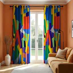 Bold Abstract Curtains, Color Block Modern Drapes, Vibrant Multicolor Custom Heading & Size Window Panels For Living Room - thumbnail 1