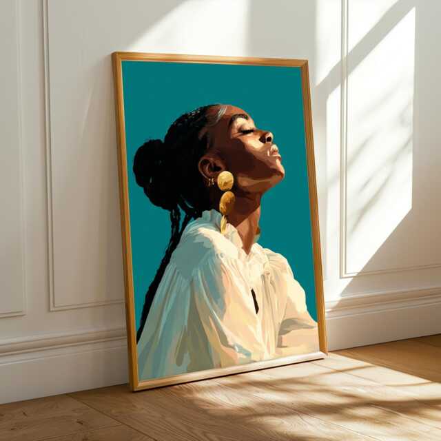 Teal & Gold Afrocentric Woman Art Print Modern Boho Decor - Poster Only - image 1