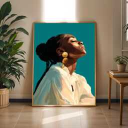 Teal & Gold Afrocentric Woman Art Print Modern Boho Decor - Poster Only - thumbnail 2