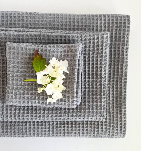 Natural Waffle Bath Towel Set Of 3, Grey Gift Set, Luxurious Towels, Absorbent Hand Towels UK - image 1
