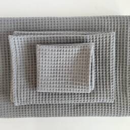 Natural Waffle Bath Towel Set Of 3, Grey Gift Set, Luxurious Towels, Absorbent Hand Towels UK - thumbnail 3