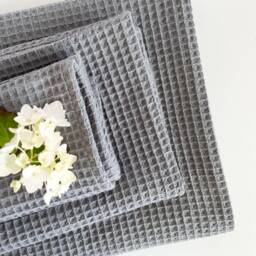 Natural Waffle Bath Towel Set Of 3, Grey Gift Set, Luxurious Towels, Absorbent Hand Towels UK - thumbnail 2