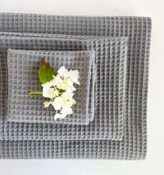 Natural Waffle Bath Towel Set Of 3, Grey Gift Set, Luxurious Towels, Absorbent Hand Towels UK