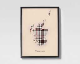 Clan Thompson Grey Scottish Tartan Map - Of Scotland Family Wall Decor, Ready To Hang - thumbnail 1