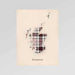 Clan Thompson Grey Scottish Tartan Map - Of Scotland Family Wall Decor, Ready To Hang - thumbnail 2