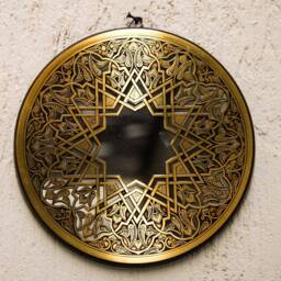 Mesmerizing Brass Mirror Islamic Art Hand Forged & Etched Antique- Oriental Geometry Patterns Wall - Geometric Works - thumbnail 2
