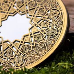 Mesmerizing Brass Mirror Islamic Art Hand Forged & Etched Antique- Oriental Geometry Patterns Wall - Geometric Works - thumbnail 3