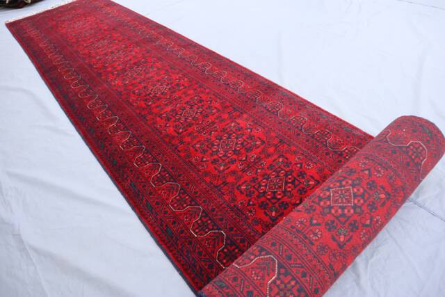 Red 3x20 Ft Long Runner Rug, Afghan Hand Knotted Veg Dyes Wool Tribal Bukhara Oriental Stairs Runner, Hallway Rug - image 1