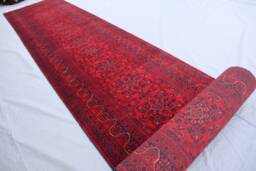 Red 3x20 Ft Long Runner Rug, Afghan Hand Knotted Veg Dyes Wool Tribal Bukhara Oriental Stairs Runner, Hallway Rug - thumbnail 1