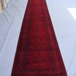 Red 3x20 Ft Long Runner Rug, Afghan Hand Knotted Veg Dyes Wool Tribal Bukhara Oriental Stairs Runner, Hallway Rug - thumbnail 2