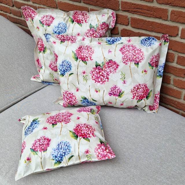 Outdoor Cushions - Made Of Oilcloth Hydrangea Pattern The New Classic For Home & Garden Decoration in Three Different Sizes - image 1