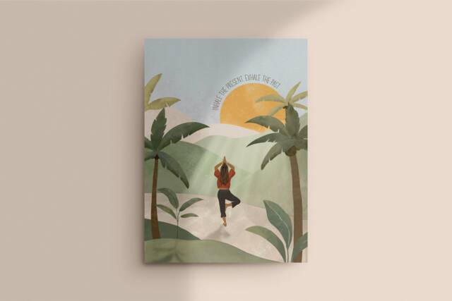 Yoga Pose Art Print, Mindful Art, Room Decor, Inhale The Present Exhale Past Gift For Teachers, Mantra Poster - image 1